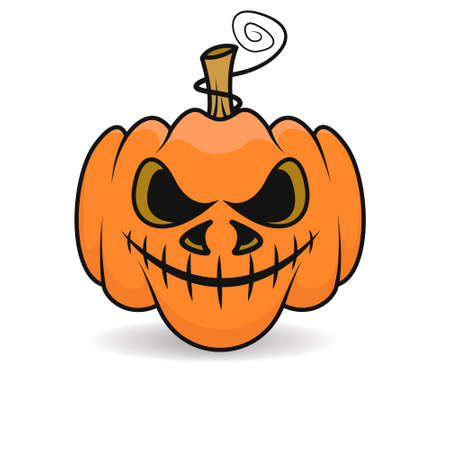 Halloween pumpkin with scary face on white background. Vector cartoon Illustration. Halloween pumpkin isolated. Halloween decor. Pumpkin headのイラスト素材