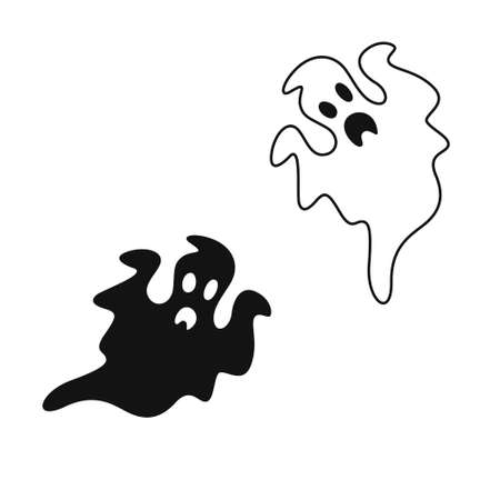 Monochrome ghost. Simple flat ghosts. Vector illustration. Halloween scary ghostly monsters. Ghosts doodleのイラスト素材