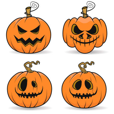 Halloween pumpkin set with scary face on white background. Vector cartoon Illustration. Halloween pumpkin isolated. Halloween decor. Pumpkin headのイラスト素材