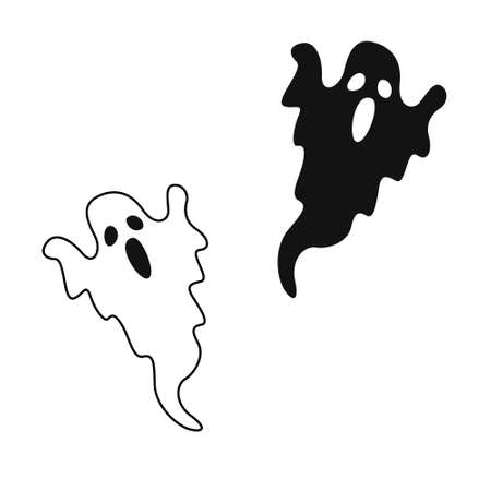 Monochrome ghost. Simple flat ghosts. Vector illustration. Halloween scary ghostly monsters. Ghosts doodleのイラスト素材