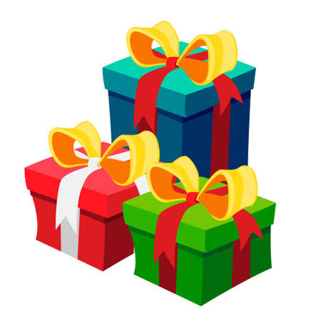 Christmas gifts. Flat vector illustration isolated. Vector gift boxes.のイラスト素材