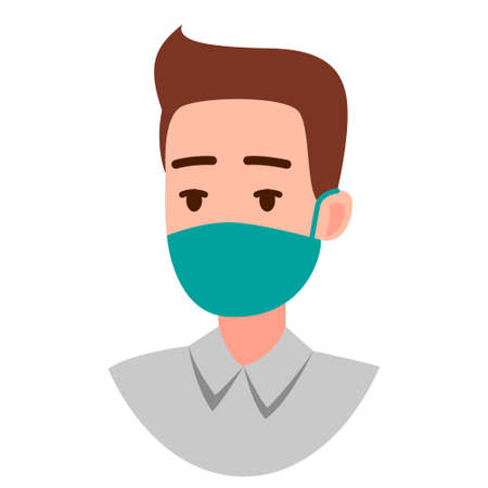 People face with mask icon isolated on white. Notice Safety sign. Guy wearing protective mask. Rules for visiting shops, public places, coronavirus, how to protect yourself, office worker wears a maskのイラスト素材