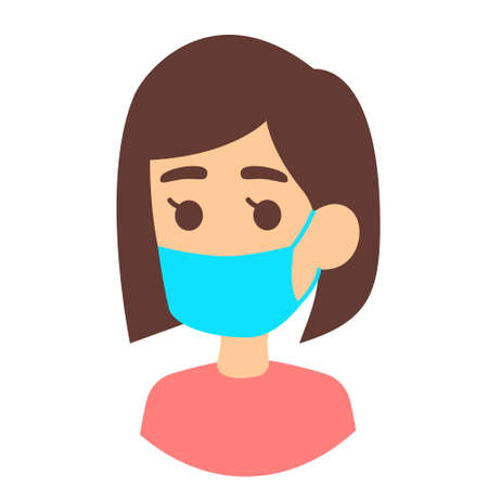 People face with mask icon isolated vector on white. Notice Safety sign. People using protective mask. Rules for visiting shops, public places, coronavirus, how to protect yourself, girl wears a maskのイラスト素材
