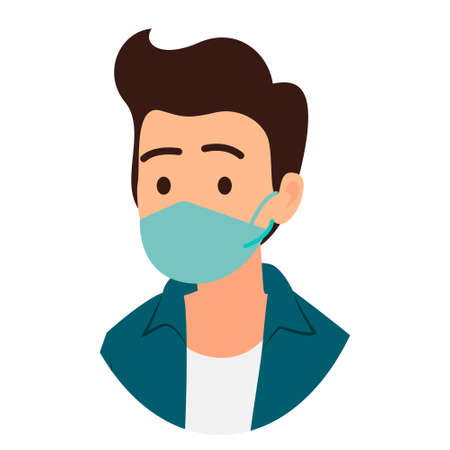 People face with mask icon isolated on white. Notice Safety sign. Guy wearing protective mask. Rules for visiting shops, public places, coronavirus, how to protect yourself, office worker wears a maskのイラスト素材