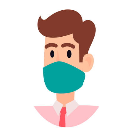 People face with mask icon isolated on white. Notice Safety sign. Guy wearing protective mask. Rules for visiting shops, public places, coronavirus, how to protect yourself, office worker wears a maskのイラスト素材