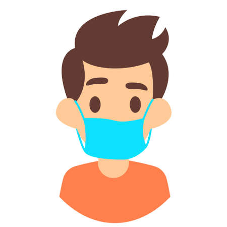 People face with mask icon isolated on white. Notice Safety sign. Guy wearing protective mask. Rules for visiting shops, public places, coronavirus, how to protect yourself, office worker wears a maskのイラスト素材
