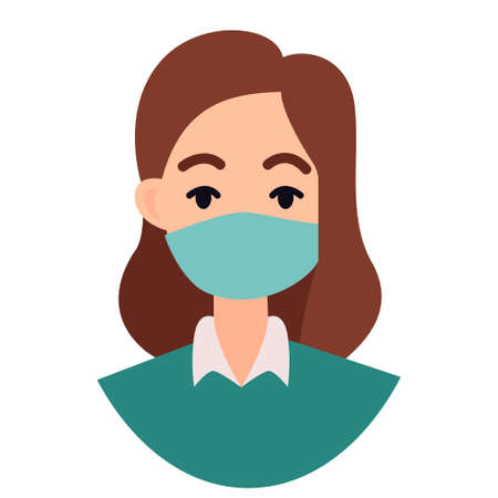 People face with mask icon isolated vector on white. Notice Safety sign. People using protective mask. Rules for visiting shops, public places, coronavirus, how to protect yourself, girl wears a maskのイラスト素材