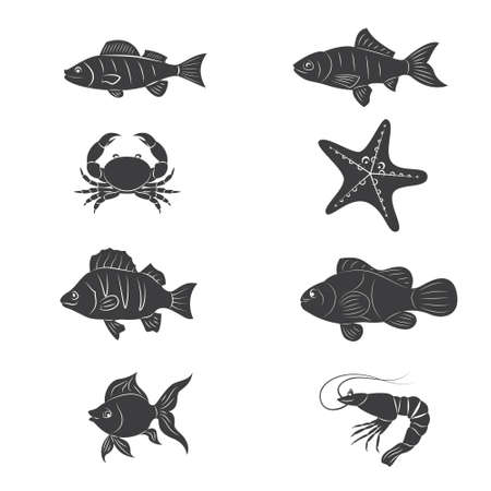 Fish silhouette in line art style. Fish vector illustration on white.のイラスト素材