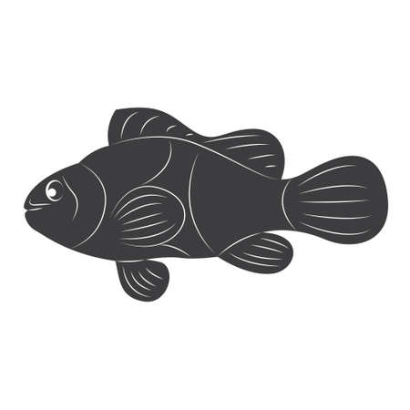 Fish silhouette in line art style. Fish vector illustration on white.のイラスト素材