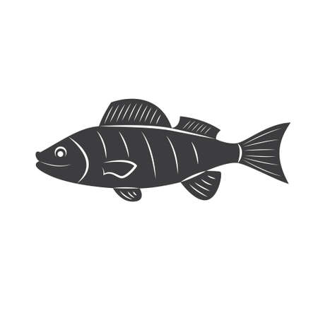 Fish silhouette in line art style. Fish vector illustration on white.のイラスト素材