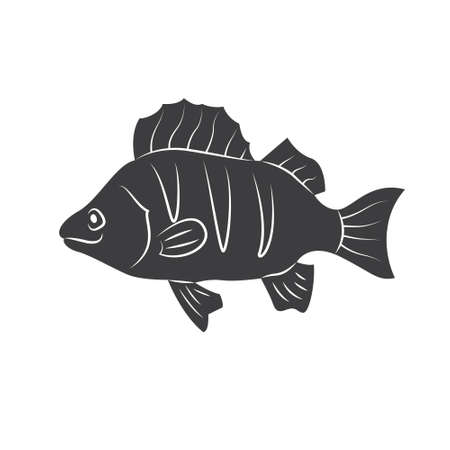 Fish silhouette in line art style. Fish vector illustration on white.のイラスト素材