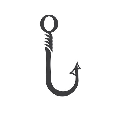 Fishing hook Silhouette. Vector illustration of fishing hook icon. Fishing bait. Great for fishing shop design.のイラスト素材