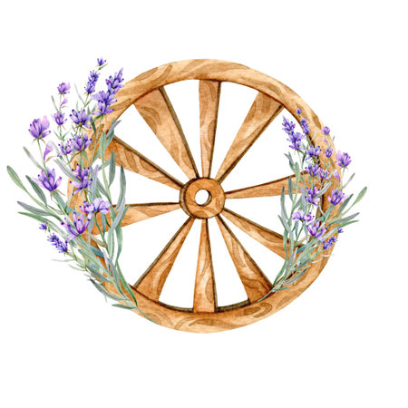 Lavender Watercolor Illustration. Provence Herbs Hand Painted isolated on white background.  Perfect for wedding invitations, bridal shower and  floral greeting cardsの写真素材