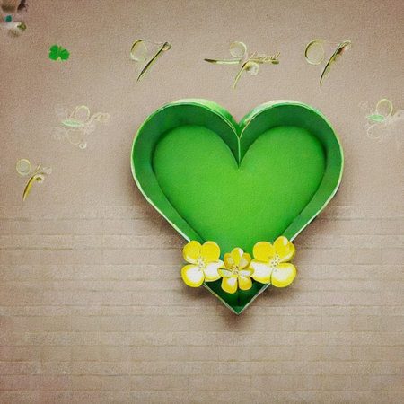 Paper heart with yellow flowers on paper background, valentine conceptの写真素材