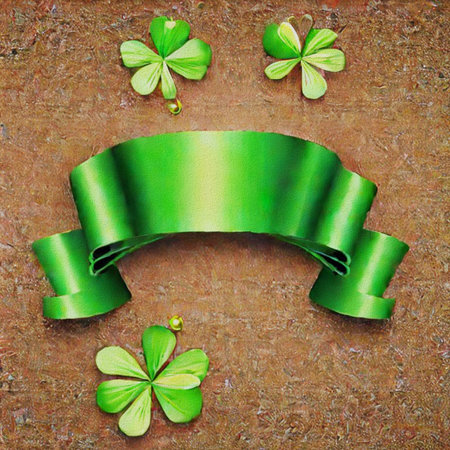 Green ribbon with clover leaves on grunge background. St. Patrick's Dayの写真素材