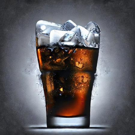 Cold cola with ice cubes on dark background. 3d illustrationの写真素材