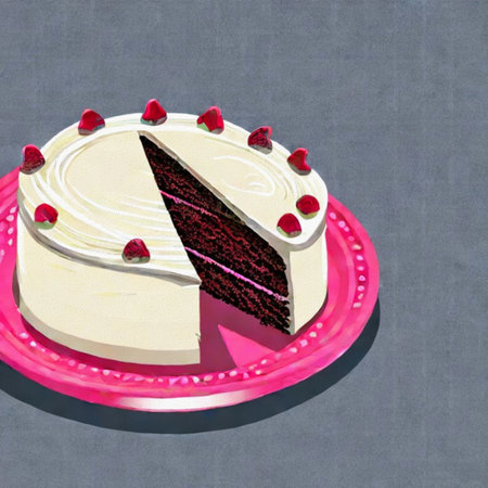 Piece of cake on a pink plate. 3D rendering.