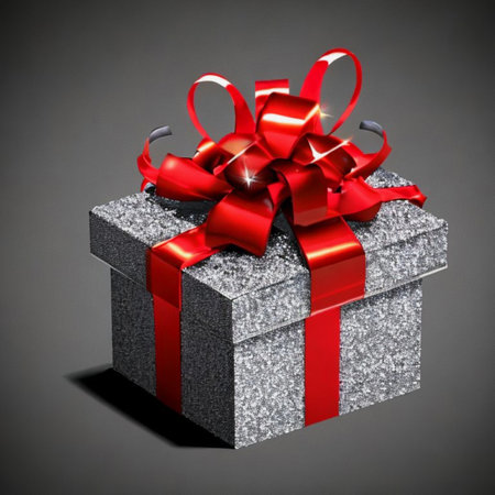 Gift box with red bow on gray background. 3d illustration