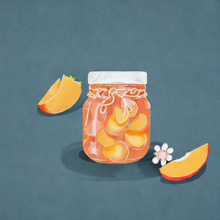 Orange jam in a glass jar on a gray background. Watercolor illustration.の写真素材
