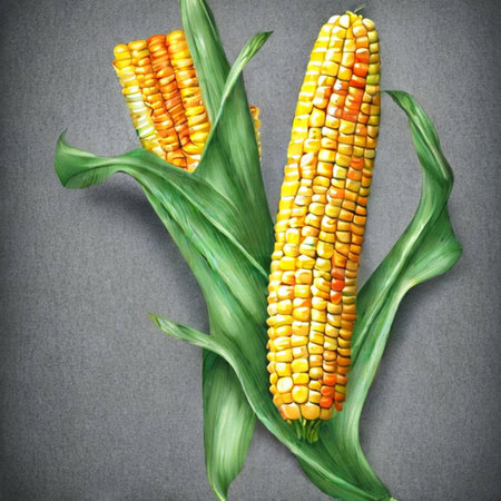 Fresh corn on the cob with leaves on a gray background. Toned.