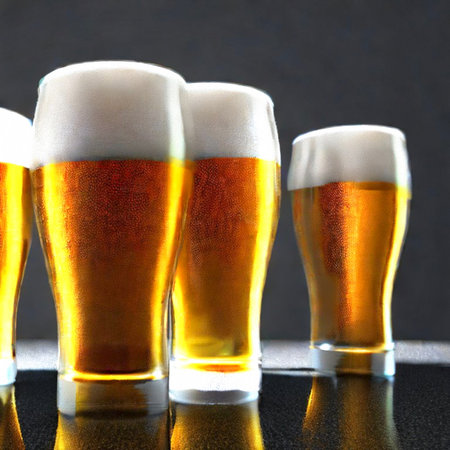 Three glasses of beer on dark background. Close up. Selective focus.の写真素材