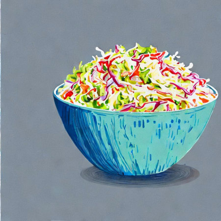 Illustration of a bowl of fresh salad on a gray background.の写真素材