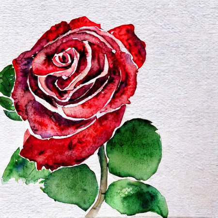 Red rose on white background. Watercolor painting. Hand drawn illustration.の写真素材