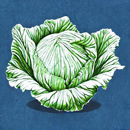 Illustration of a cabbage on a blue background, painted in watercolorsの写真素材