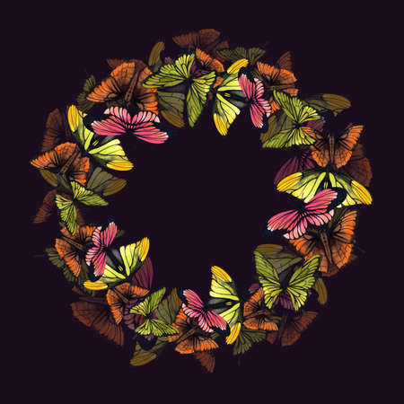 A wreath of butterflies. Watercolor. Ready-made illustration for the design of cards, flyers, invitations on an isolated white background.の写真素材