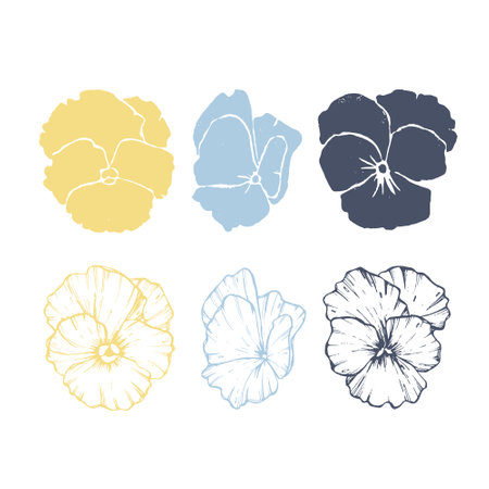 Flowers vector illustration set. Pansies, garden flowers pastel colors. For the design of posters, covers, textiles, cardsのイラスト素材