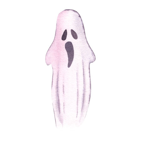 Ghosts. Hand drawn watercolor illustration on Halloween theme. Isolated white backgroundの写真素材