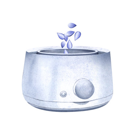 Fill the wax melting bowl with granules. Electronic device for body hair removal. Depilation. Watercolor illustration. Beauty and health conceptの写真素材