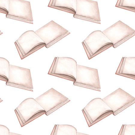 Seamless pattern from an open book. Reading novels. Book Shop. Watercolor illustration for background design, packaging, textilesの写真素材
