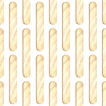 Seamless pattern of wooden wax spatulas. Spatula for applying hot wax. Watercolor illustration of a tool. Depilation and hair removalの写真素材