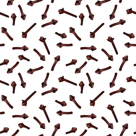 Dry cloves. Watercolor illustration of a culinary spice. Ingredient for baking, compotes, sauces. For design of backgrounds, packagingの写真素材