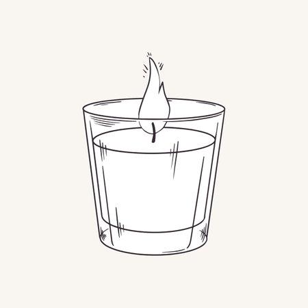 Candle in a glass. Vector illustration. Aroma candle with flame, for romantic dates, rituals, SPA, holidays and room lighting. In cartoon, flat styleのイラスト素材