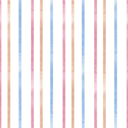 Colorful striped pattern on white background watercolor illustration of seamless pattern. Colors pink, purple and orange. Bright and cheerful ornament of thin stripes thinの写真素材
