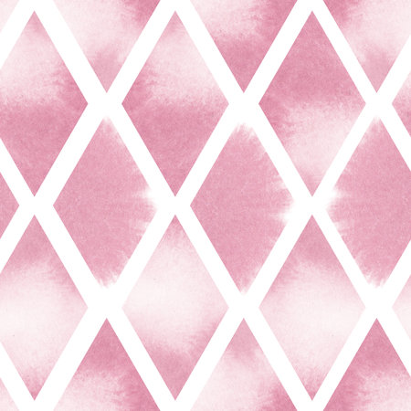 Pink rhombuses seamless pattern watercolor illustration. Rhombus ornament in delicate spring colors. Abstract background of geometric shapes. Mosaic for textiles, wallpaperの写真素材
