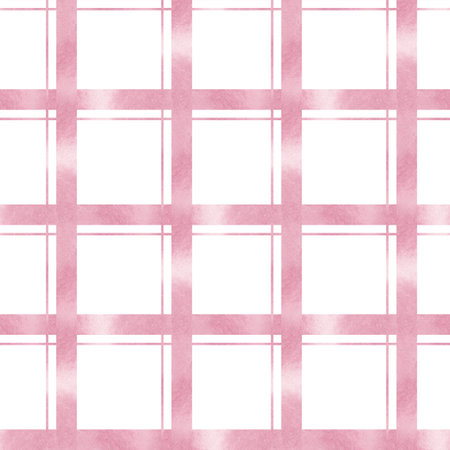 Pink and white checkered pattern on white background watercolor illustration of seamless pattern. Abstract ornament of lines for backgrounds, packaging, diaries, notebooksの写真素材