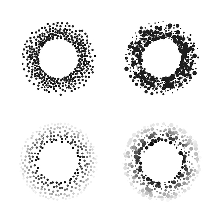 Black color circle frames on white background with space for your text. Creative backgrounds for tags, labels, cards. Mosaic structure illustration.のイラスト素材