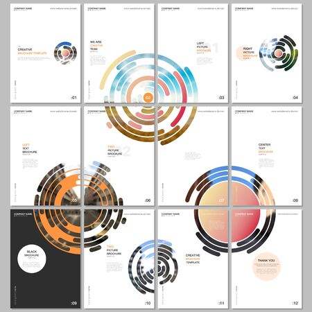 Minimal brochure templates with yellow colorful circle elements, round shapes on white background. Covers design templates for flyer, leaflet, brochure, report, presentation, advertising, magazineのイラスト素材