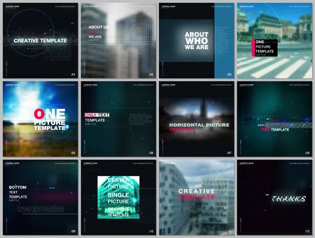 Brochure templates with lines, dots and circles. Covers design templates for electronic music festival square flyer, leaflet, brochure, report, presentation, advertising. Electro music party concept.のイラスト素材