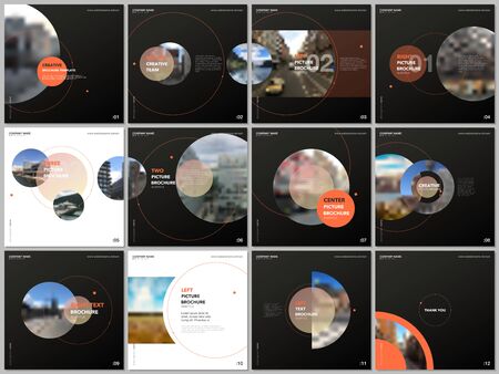 Minimal brochure templates with orange color circles, round shapes. Covers design templates for square flyer, leaflet, education brochure, report, presentation, advertising, magazine, school project.のイラスト素材