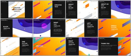 Presentation design vector templates, multipurpose template for presentation slide, flyer, brochure cover design, infographic presentation. Minimal colorful geometric backgrounds with ynamic shapes.のイラスト素材