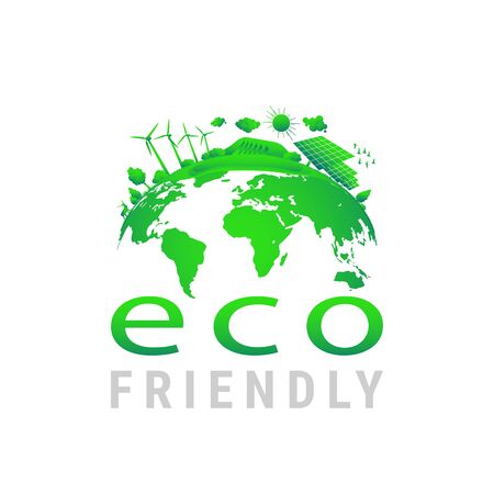 Green earth concept design. Earth planet health care, sustainable development concept. Environmental conservation. Earth day business design, vector illustration.のイラスト素材