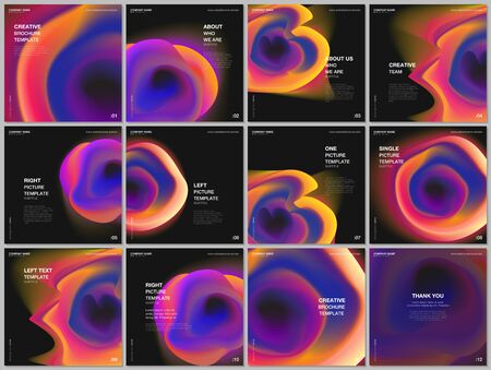 Brochure layout of square format covers design templates for square flyer leaflet, brochure design, report, presentation, magazine cover. Colorful gradient fluid backgrounds with dynamic liquid forms.のイラスト素材