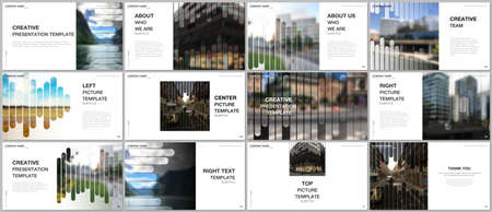 Presentation vector templates, multipurpose template for presentation slide, flyer, brochure cover, infographic report. Background template with lines, photo place for business design. Minimal style.のイラスト素材