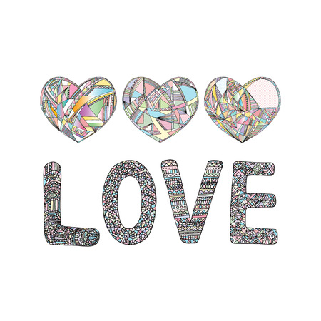 Hearts hand drawn vector background. Abstract stylized love illustration.のイラスト素材