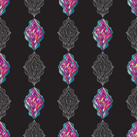 Hand drawn ornament pattern. Vector geometric tracery seamless background. Abstract colorful rhombus texture for wallpaper, wrapping, textile design, fabricのイラスト素材