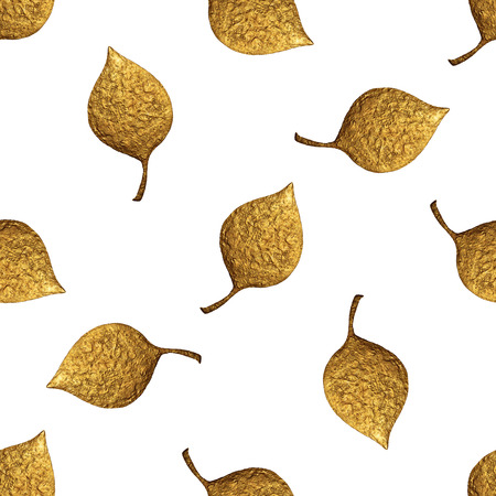 Leaves pattern. Gold hand painted seamless background. Abstract leaf golden illustration.の写真素材